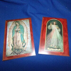Vintage Set of 2 Catholic Devotional Prayer Cards - Guadalupe & Jesus - Dated